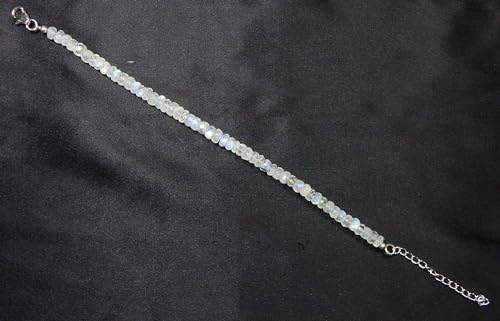 Faceted Blue Fire/Blue Flashes Natural Rainbow Moonstone Beaded 6.5 inch Bracelet with Additional 2 inch 92.5 sterling silver extension. Bead Size Varies from 2mm to 5mm.4