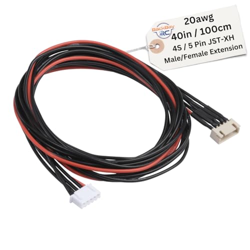 BackBayRC - 4S JST-XH Balance Extensions - 100cm 20awg (100 Strand) Wire - Flexible Silicone Insulation - 2.54mm / 0.1" Pin Spacing