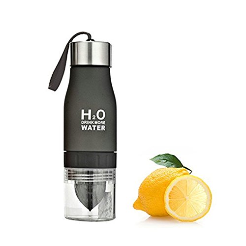 AZITEKE givré Citron Tasse 650u00a0ml H2O Citron Bouteille d'eau portable Créez votre propre aromatisé Fruits Infusé Bouteille d'eau Sports Santé jus de citron Drink Cup, Noir