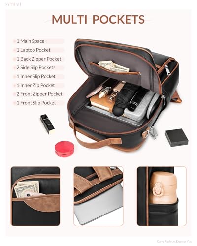 Mochila de cuero para laptop mujer 15.6 pulgadas marrón miniatura 5