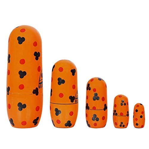 Fine Craft India Set of 5Pcs Hand Painted Cute Wooden Russian Matryoshka Stacking Nested Wood Dolls Orange 1
