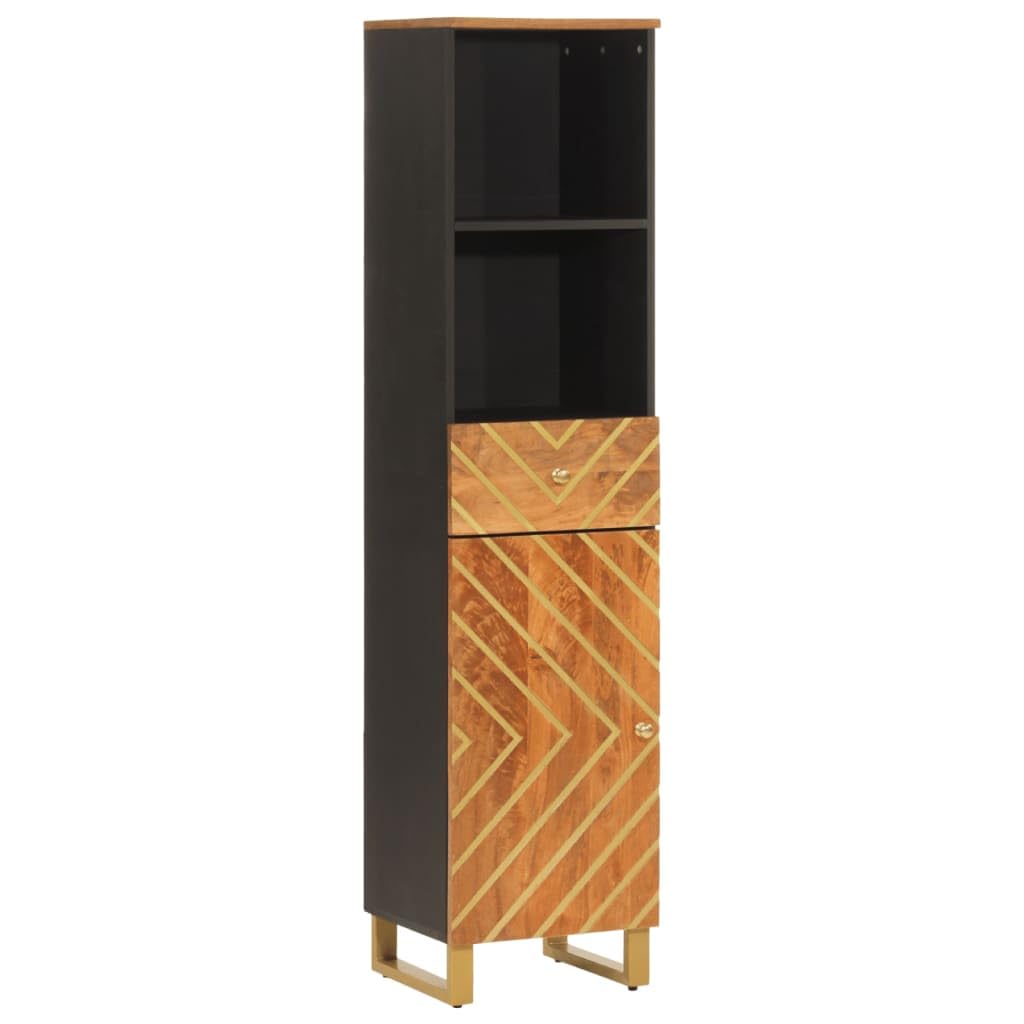 Badschrank aus Massivholz Mango in Braun und Schwarz mit Aufbewahrung für das Badezimmer 160 cm hoch