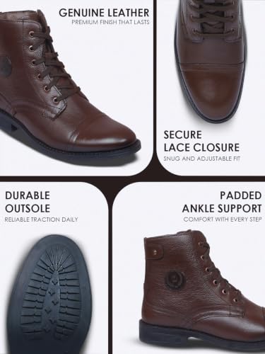 Image of Zoom Shoes Genuine Leather Formal Black Casual Boots for Men ZA-5200 | High ankle shoes with anti-slip technology and memory cushion insole | Lace-up boots for formal and casual footwear