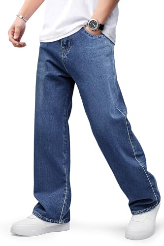 GINGTTO Mens Baggy Jeans Y2k Streetwear Blue Wide Leg Jeans Men Bootcut Denim Pants Oversized 36