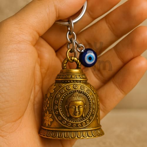 Image of Tiny Tim Guardian Bell with Evil Eye Charm - Protective Motorcycle & Car Accessory - Tibetan-Inspired Design - Wards Off Negative Energy - Ideal Gift for Bikers & Travelers