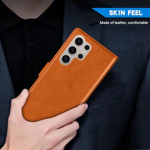 Image of ZZXX for Samsung Galaxy S25 Ultra Wallet Case with [RFID Blocking] Card Slot Kickstand Magnetic Closure Leather Flip Fold Protective Phone Case for Galaxy S25 Ultra 5G Case Wallet(Brown-6.8 inch)