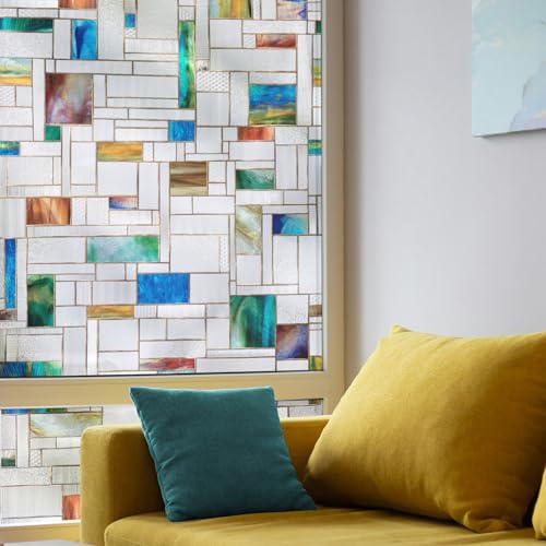 Horizon Window Privacy Film by Artscape - Decorative Textured Stained Glass Design, Static Cling...