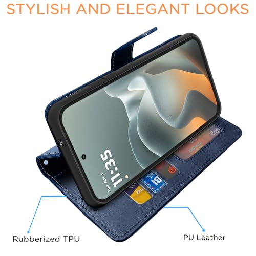 Image of Pikkme Flip Cover for Motorola Moto Edge 70 Fusion 5G | Dual-Tone PU Leather Finish | Wallet Style & Stand | Magnetic Flip Case (Navy & Light Blue)