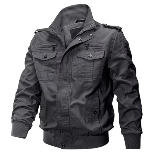Veste pilote homme col montant GUOYUXIAO manteau de travail gris foncé
