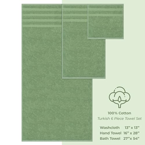 American Soft Linen Luxury 6 Piece Towel Set, 2 Bath Towels 2 Hand Towel 2 Washcloths, 100% Cotton Turkish Towels for Bathroom, Sage Green Towel Sets - Image 5