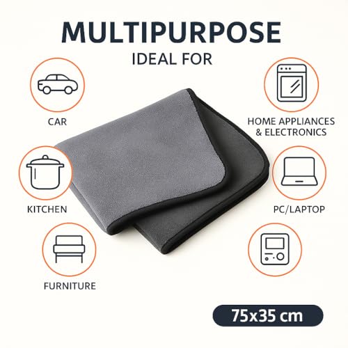 Image of 500 GSM Microfiber Drying Towels 75x35 cm | Ultra Thick Super Absorbent Car Drying Cloth | Lint Free Scratch Free for Car Bike Home Cleaning | Auto Detailing Towel | Pack of 2 | Grey