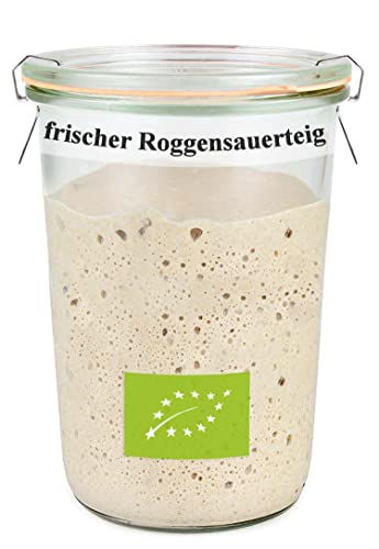 Bäckerei Spiegelhauer frischer Bio Roggensauerteig 300g I Brot backen ohne Hefe I Natursauerteig perfekt für Brote oder als Anstellgut 300g I mit Sauerteig-Glas