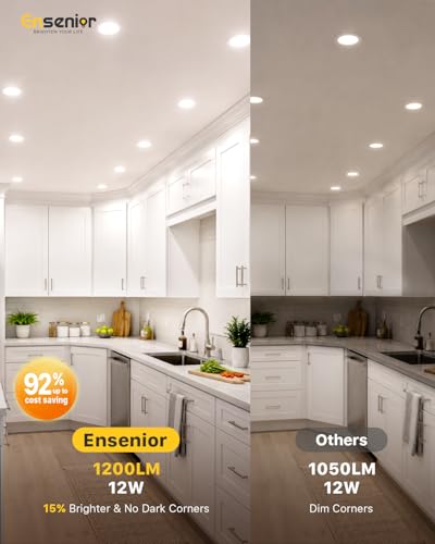 Image of Ensenior - 16 Pack, 6 Inch Ultra Thin Ceiling Recessed LED with Junction Box, 3000K / 4000K / 5000K Selectable, 12W 110W Eqv, Dimmable, 1050LM High Brightness - ETL & Energy Star Certified