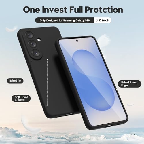 Image of DIZORO Microfiber Candy Case Compatible with Samsung S26 5G Smooth Touch Cushion Liquid Soft Silicone Gel Rubber Phone Cases Non-Slip Full Body Protective Shockproof Back Cover OG - Black