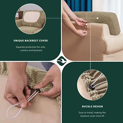 Chun Yi 7 Piece Stretch Sofa Cover, 3 Seater Couch Slipcover With Three Separate Backrests And Cushions With Elastic Band, Checks Spandex Jacquard Fabric(Large,Sand) #TOP4