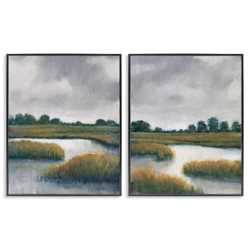 'Grassy Rural Marshland Landscape'| 2pc Framed Giclee Art Set 2