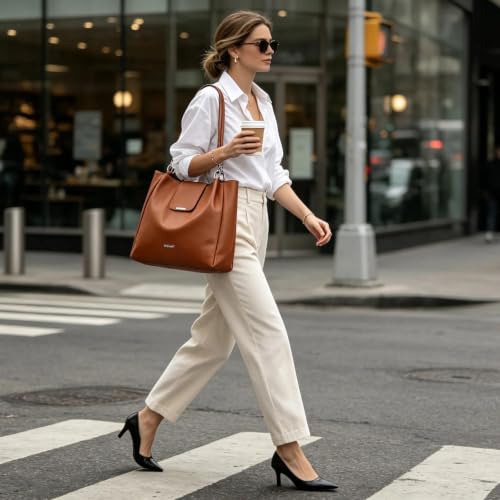 Image of BESMART Denim Tote Bag for Women, Large PU Leather Canvas Shoulder Bags with Circle Chain