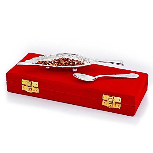 Little India Silver Polished Leaf Shape Brass Freshener Set (267, Silver) - Image 2 thumbnail