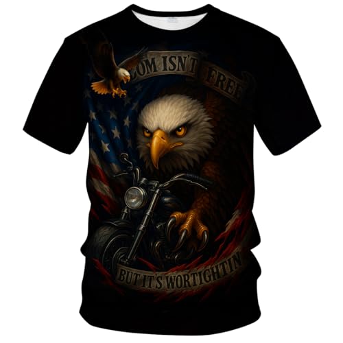 WHNBCW Patriotic Eagle T-Shirt for Men American Flag Graphic Tee Shirt,Black White,4XL