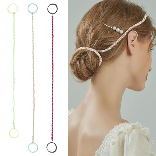 TBUKEOM Sport Hair Ties, 3 Packs Colorful Elastic Spiral Hair Ties for Women & Girls, No Damage Ponytail Holders for Fine Thin Long Curly Hair, Stretchy Braided Hair Bands for Sports