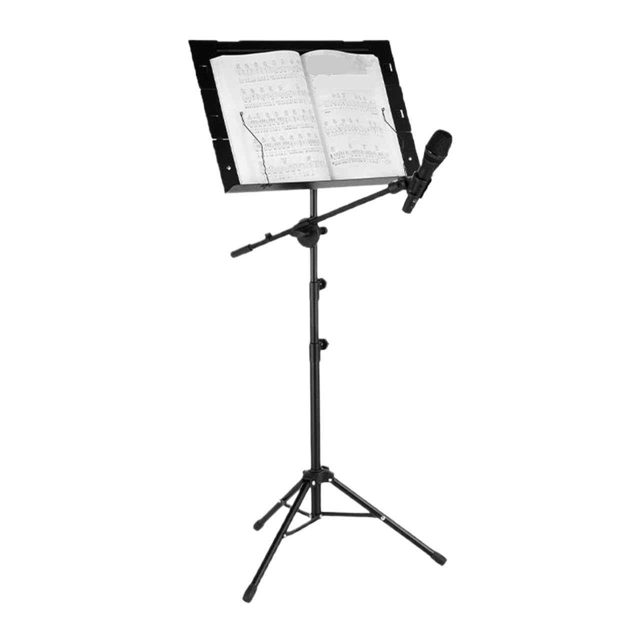 Leggio per spartiti, Leggio Pieghevole Regolabile in Altezza Portatile con Supporto for Microfono in Metallo Nero