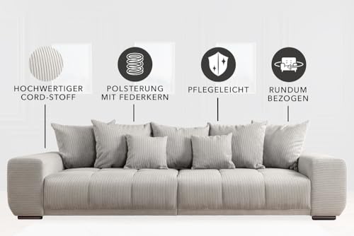 Riess Ambiente Modernes XXL Sofa ELEGANCIA - 285cm - Champagner beige - Cord inklusive Kissen Bigsofa XXL-Couch Federkern-Polsterung Rundum Bezug
