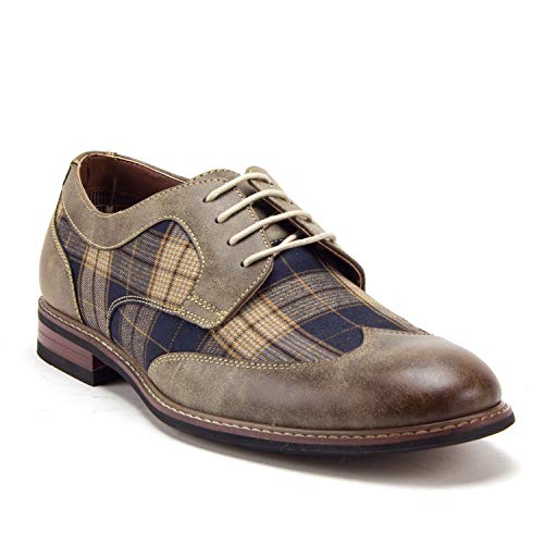 Ferro Aldo Men's 19266A Wing Tip Plaid Dress Oxfords, Brown, 7.5