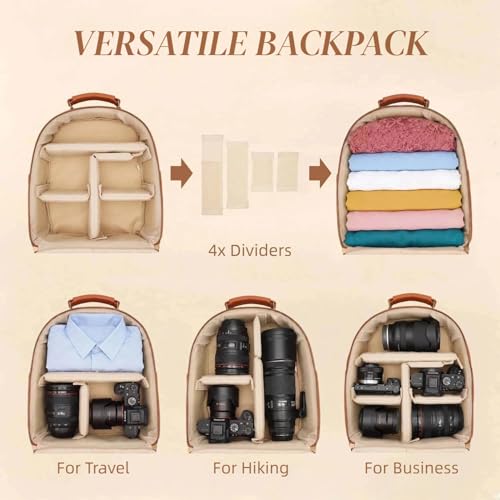 Mochila para cámara de cuero PU clásica 10L marrón miniatura 6