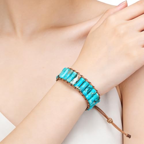 Image of Plumiss Women Boho Handmade Natural Stone Crystal Leather Bead Wrap Bracelets Collection
