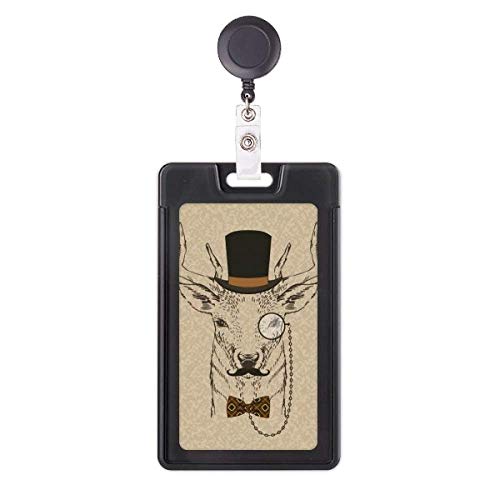 Porte-badge rétractable style britannique nœud papillon et chapeau de cerf