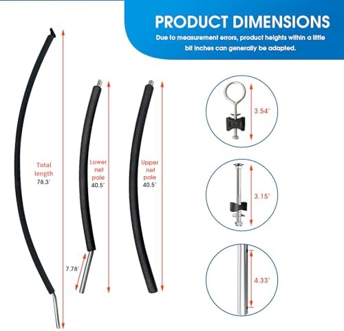 Trampoline Curved Pole Replacement, Universal Curved Enclosure Pole for 10-16ft Frame, with Plastic T Connector, Mounting Hardware, Foam Cover - 3