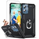LeYi for Moto G-Play-2024 Case: Motorola G Play 2024 Case with Screen Protector and Camera Lens Protector, Heavy Duty Smartphone Phone Cover Magnetic Ring Stand GPlay 2024 Accessories XT2413, Black