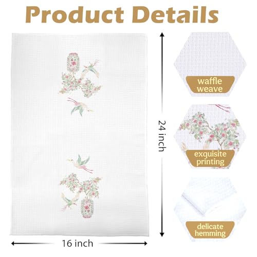Image of Chinoiserie Grandmillennial Kitchen Decor - Preppy Peony Chinoiserie Decorative Waffle Dish Towels for Kitchen, Floral Grandmillennial Hand Towel, Vintage Porcelain Tea Towel, 16x24 Inches