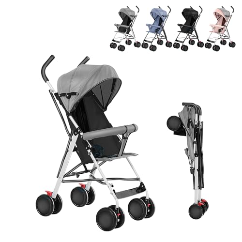 XUANYU Compacte en opvouwbare wandelwagen met coole mat, reiswagen, opvouwbaar, compacte kinderwagen, voor baby's van 6 maanden tot 4 jaar, tot 25 kg (grijs)