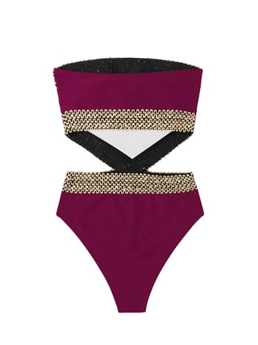 Image of Milumia Women's Stitch Detail Strapless One Piece Swimsuit Cut Out Bandeau Bathing Suit