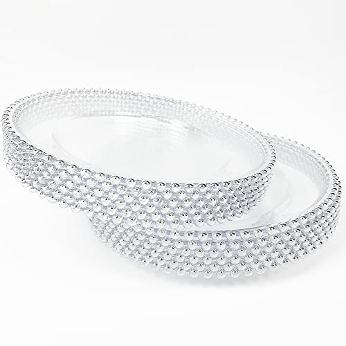 Maiangel Acrylic Silver Beaded Clear Charger Plates 13" In Bulk Wedding Set Of 12, Round Plastic Charger Plates,Decorative Dinner Plates For Table Setting Events #TOP2