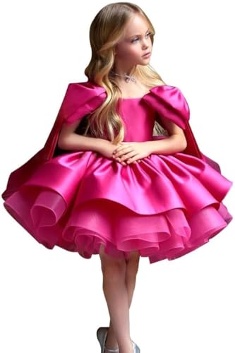Flower Girl Dress Satin Toddler Short Girl Pageant Dresses for Girls Sleeveless A Line Birthday Party Dress with Bow