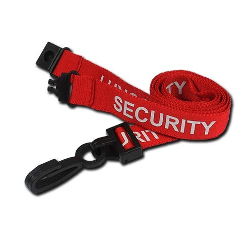 Identity-Plus: Red Pre-Printed SECURITY Lanyard - Plastic Clip with Safety Breakaway Point (100)