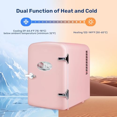 Image of Simple Deluxe 4L /6 Can Portable Mini Fridge with Observation Window, Compact Cooler & Warmer Freon-Free Small Refrigerator, for Skincare, Beverage, Food, Cosmetics, Pink