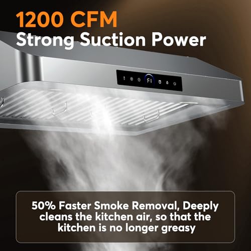 Image of 30 Inch Under Cabinet Range Hood 1200 CFM, 4-Speed Kitchen Hood with Touch Control & Gesture Sensing Stainless Steel Kitchen Stove Vent Hoods with 2 LED Lights Supreme Series