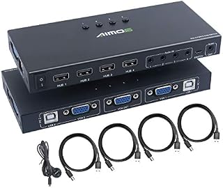 4 Ports KVM VGA Switch, USB 2.0 KVM Switcher Box Support 1920 * 1080@60Hz, For 4 PCs Share Monitor Keyboard Mouse