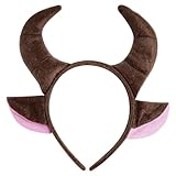 Jmkcoz Bull Ears Headband Plush Animal Ears and Horns Headband Bull Costume Halloween Christmas Festival Theme Cosplay Party Headwear