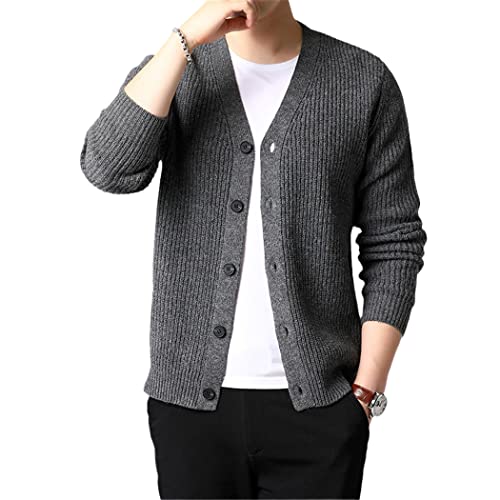 Cardigan épais homme gris foncé en maille ajustée XL