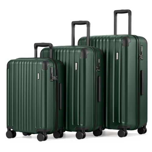 Image of Coolife Luggage Set, Light and Durable Hardshell, 3-Piece, Dark Green