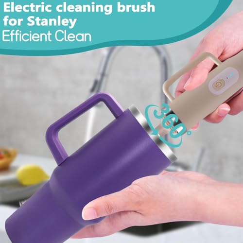 Image of 5 in 1 Electric Bottle Brush Cleaner Compatible Stanley Bottle Brush Straw Cleaner Multifunction Rechargeable IPX6 Waterproof Extra Long Design for Stanley Cup, Sports Bottle and More (Purple-1)