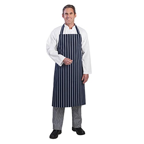 Whites Chefs Apparel A530 Butchers Bib Apron, Navy Stripe 711(W) x 965(L) mm Blue
