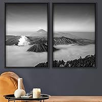 2 Piece Framed Canvas Wall Art Monochromatic Mountains Canvas Prints Home Artwork Decoration for Living Room,Bedroom - 16