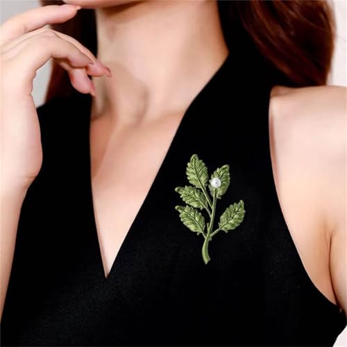 Image of coadipress Gentlemen Gold Silver Leaf Brooches Simple Elegant Retro Double Leaf Collar Pin Brooch Gold Silver Plant Leaves Brooches
