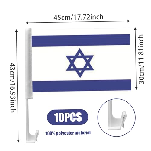 Banderas de Israel para coche de 12x18 pulgadas con clip de montaje resistente pack de 10 6