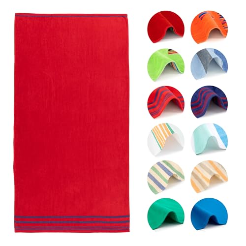 BOSKIMO Toalla de Playa Marea Roja Grande 90x170 cm – 100% Algodón Rizo Suave, Absorbente y de Secado Rápido – Fabricada en Portugal – Estilo Premium – Ideal para Playa y Piscina